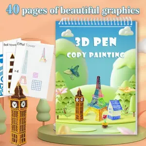 3D printer drawing book, 40 pages of upgraded thick paper,feel the visual fun of three-dimensional patterns, use 3D printing pen to draw, perfect gift