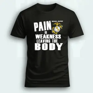 USMC Pain is Weakness Leaving The Body T-Shirt – Features Powerful Marine Corps Quote with Iconic USMC Logo, Perfect for Marines and Military Enthusiasts, Unisex Fit, Ideal for Casual Wear or Military-Inspired Style, Menswear Top Streetwear Casual