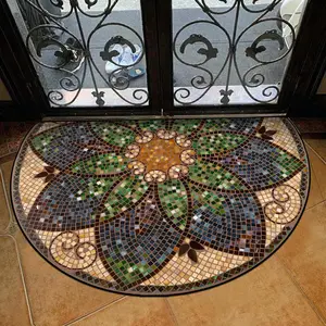 Luxury Vintage Half Round Entrance Rug, Decorative Area Rug, Soft Low Pile Design, Non-Slip Bottom Welcome Mat, Retro Print Pattern for Living Room Bedroom Entryway