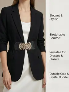 Elegant Wedding Party Rhinestone Waist Belt, Metal Flower Buckle Design, Slimming Dress Cinch Belt, Luxurious Metallic Texture