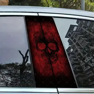 2pc Skull Vinyl Stickers, Car B Pillar Protection Decals, Easy Peel & Stick, Sunproof Waterproof Scratch Resistant, All Car Models