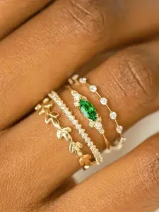 Elegant Rhinestone & Leaf Decorated Ring Set, Fashion Accessories for Women for Party, Daily Clothing Decor, Trendy All-match & Exquisite Jewelry for Birthday Gift, Stackable Rings