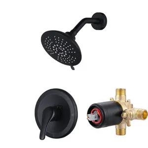 WOWOW Single Handle 5-Spray Shower Faucet 1.8 GPM with Pressure Balance and Adjustable Head in Matte Black(Valve Included)