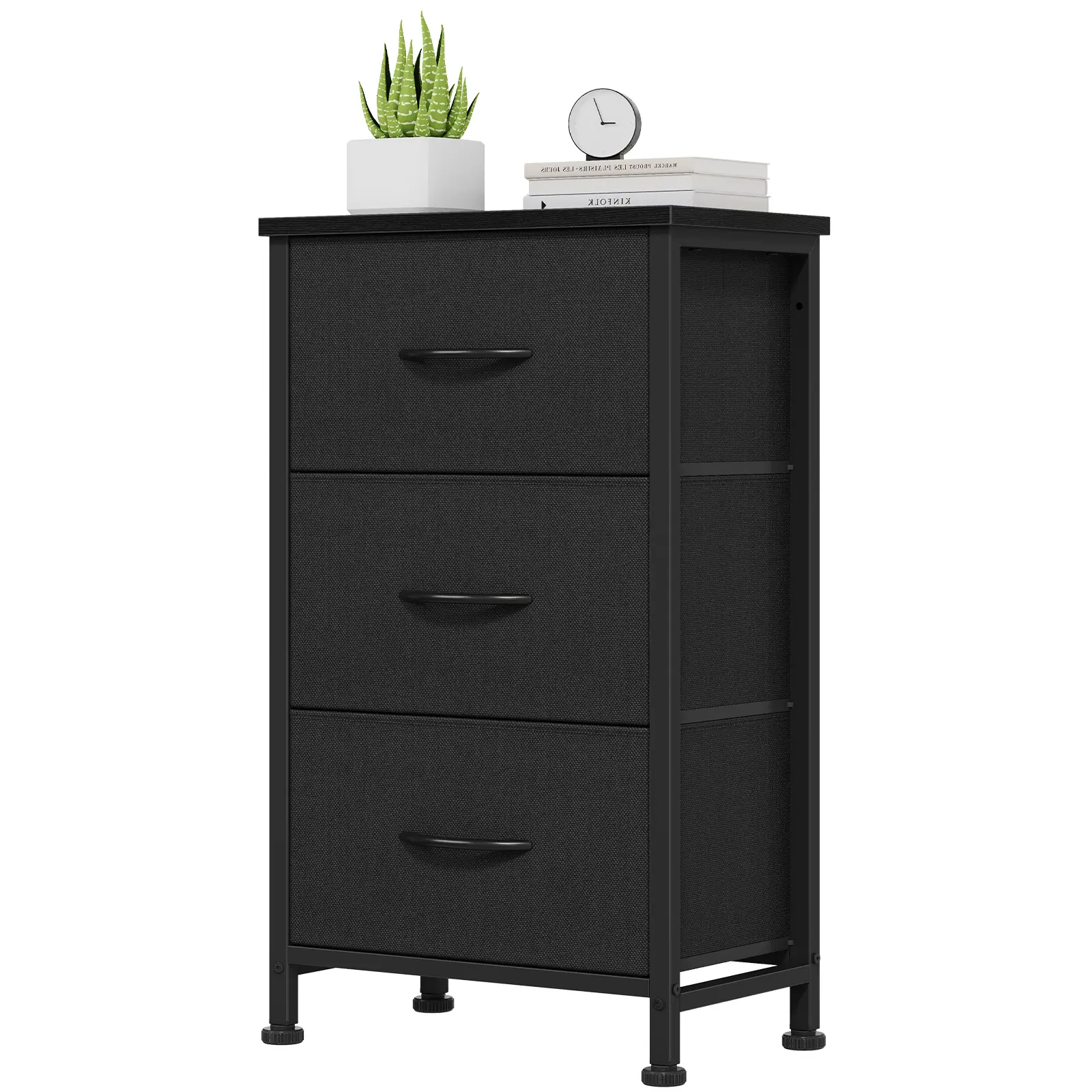 Sweetcrispy S 3-Drawer Fabric Storage Dresser - Rectangular Wood Top, Easy-Pull Handles, Sturdy Steel Frame, Adjustable Modern Organizer, Assembly Required, Single Unit for Bedroom, Hallway, Easy Pull Handle