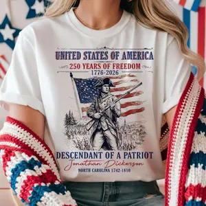 Descendan of a Patriot Shirt, Personalized Revolutionary War Ancestry Tee, 1776-2026 USA 250th Anniversary, Genealogy Heritage Gift RCF9O