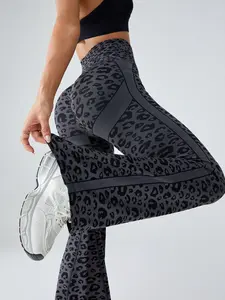 Gray Leopard Print High - Waisted Flare Pants | Athletic Leggings | Butt - Lifting & Slim - Fitting | For Yoga & Workouts | Fitness Pants