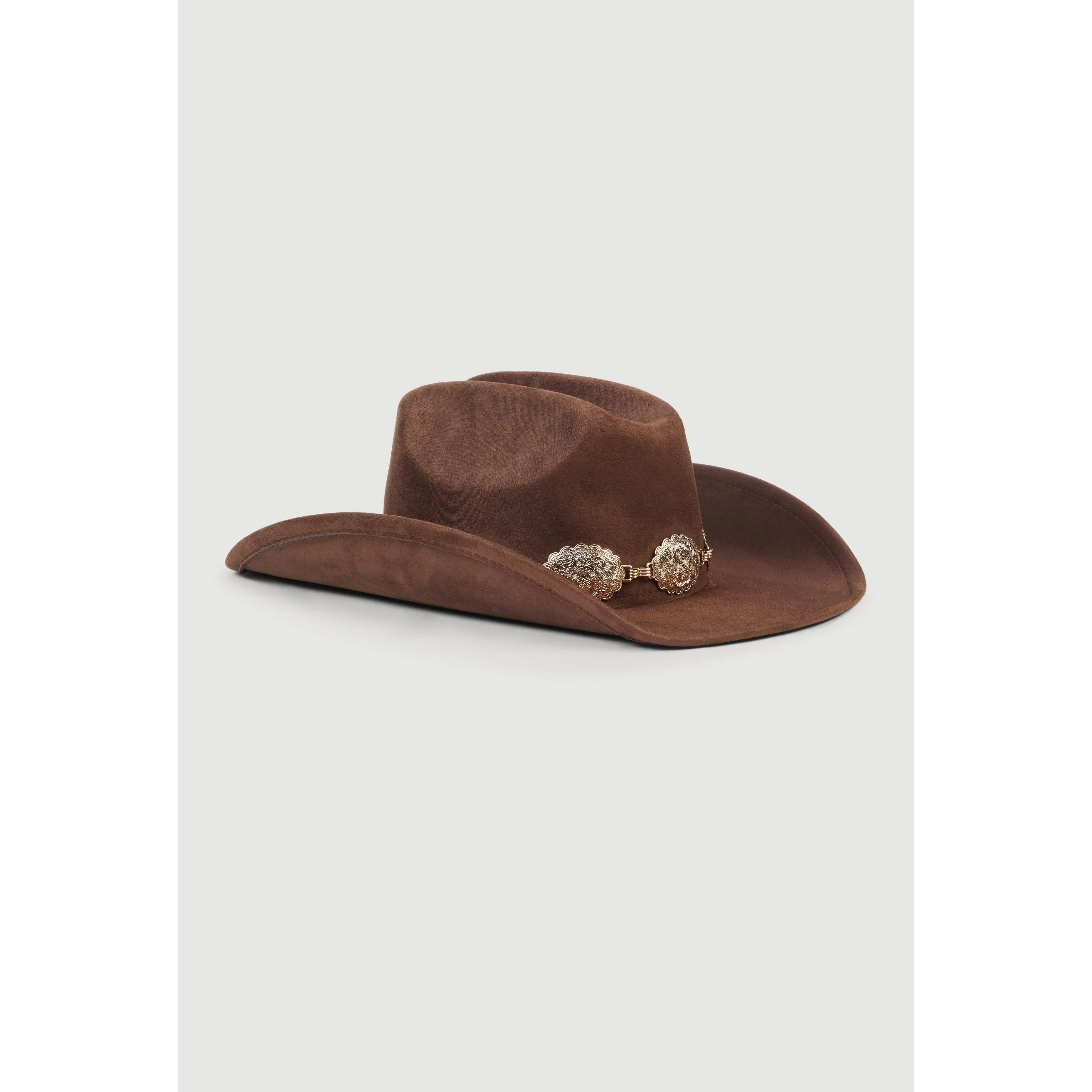 Concho Chain Faux Suede Cowboy Hat