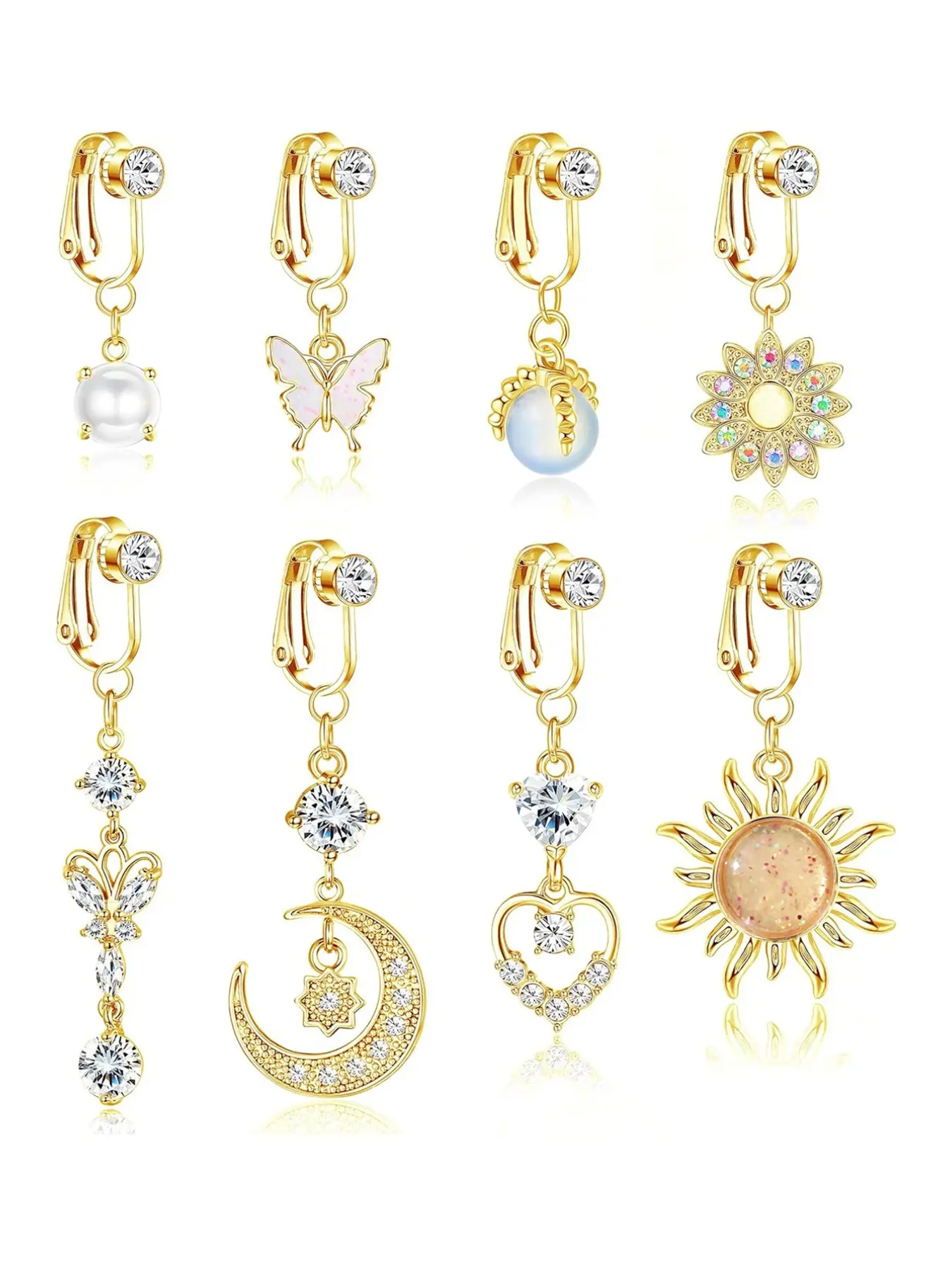Women's Belly Ring Set, Butterfly Star Moon Sun Heart Shape Design, No Piercing Needed, Body Jewelry, Non Piercing Jewelry, Perfect for Beach Vacation Parties Weddings