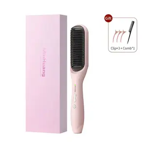Professional Hair Straightening Brush - 60s Fast Heat Up, 5 Heat Settings for All Hair Types, Worldwide Dual Voltage, Auto Shut Off - Ideal Women's Gift (Anti-Scald, Pink) Straightener Smooth