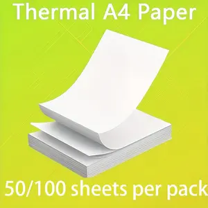100 Sheets A4 Continuous Thermal Paper, Folded Printing Paper for Portable Printers, Office Home Restaurant Compatible Multi-Function Design
