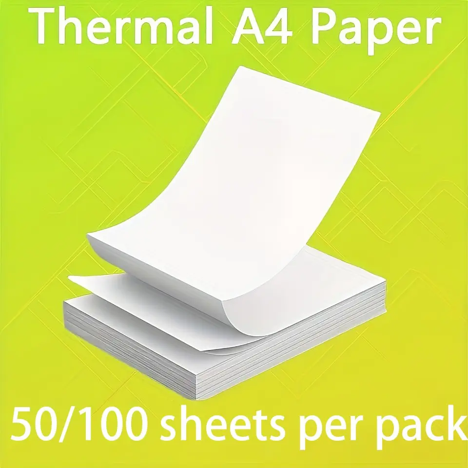 100 Sheets A4 Continuous Thermal Paper, Folded Printing Paper for Portable Printers, Office Home Restaurant Compatible Multi-Function Design