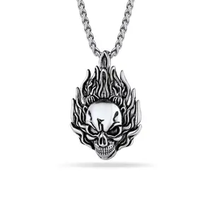 PROSTEEL Flame Skull Pendant Necklace Stainless Steel Chain Necklaces Jewelry Unisex For Men Women with Gift Box
