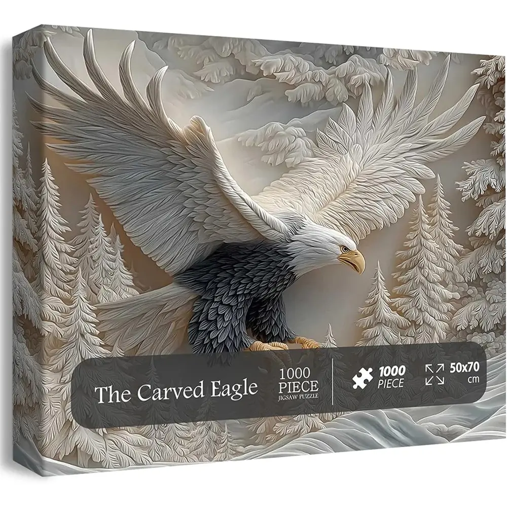 The Carved Eagle Jigsaw Puzzle 1000 Pieces, Majestic Bald Eagle Puzzle Game, Challenging Eagle Wildlife Art Design Animal Puzzles Game for Family Activity Home Decoration, Puzzle Art Gift