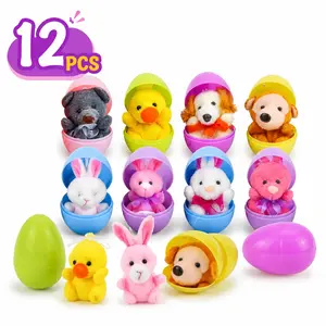 12 Pack Animal Themed Prefilled Surprise Eggs, PVC-Free Safe Mini Plush Toys, Unisex Surprise Egg Toys for Kids 6+, Basket Stuffers, Classroom Prizes & Party Favors