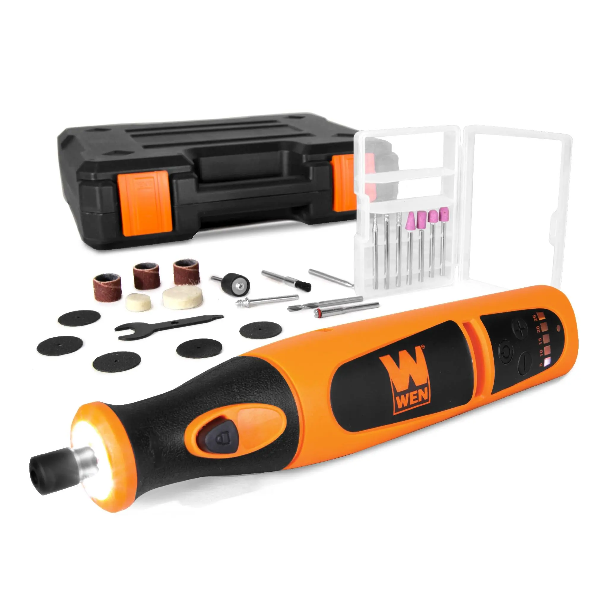 WEN 23072 Variable Speed Lithium-Ion Cordless Rotary Power Tool Kit, Including 24-Piece Accessory Set, Charger, and Carrying Case