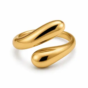Minimalist Goldld Open Ring for Women, Chunky Teardrop Statement Ring, Trendy Fluid Design Adjustable Ring, Modern Fashion Jewelry Gift