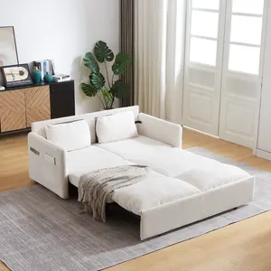 64.5 Inch 3-in-1 Adjustable Sleeper Sofa Bed with Pullout Bed, 2 Pillows and Side Pockets – Soft Corduroy Convertible Sofa Bed for Living Room, Bedroom, Apartment, Office