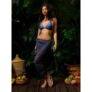 Cider Halter Neckline Glitter Triangle Top & Ruched Tie Side Bottoms With Sheer Skirt 3-Piece Bikini Set SwimWeek