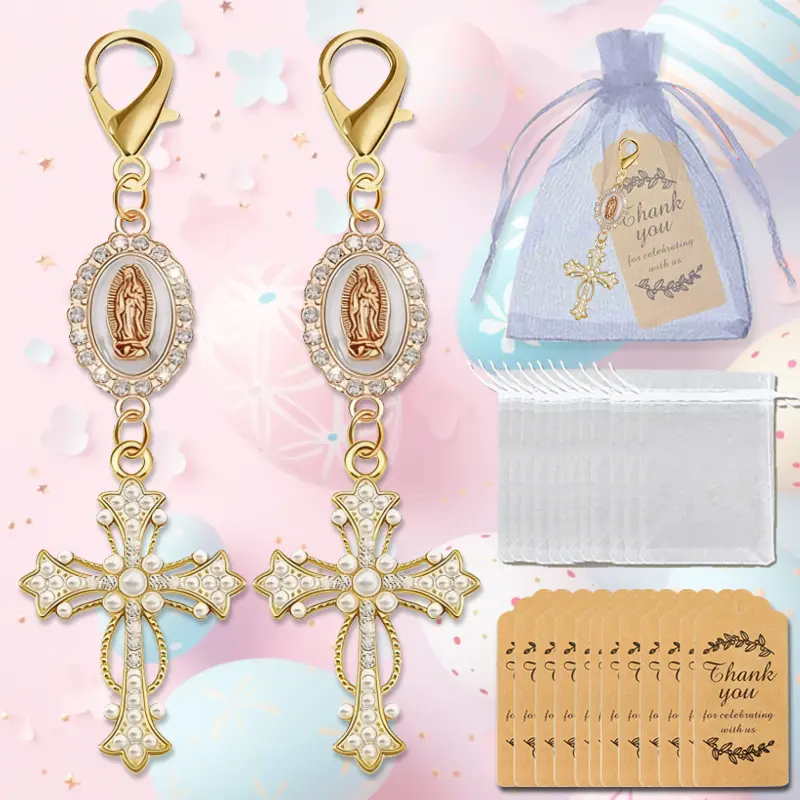 12 Pack Easter Cross Keychain Set - Christian Religious Gift, Zinc Alloy Inspirational Pendant for Women & Students, Easter Sunday Church Keepsake Bulk Pack