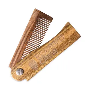 Wooden Beard Comb - Green Sandalwood Long Handle Saw Cut Teeth for Everyday Grooming - No Micro-Fissures or Snags - Bearded Crew