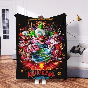 Killer Klowns from Outer Space Horror Clown Show Blanket - Soft Plush Flannel, , All-Season Use for Sofa, Office, Bed, Camping & Travel - Vibrant Movie-Themed Design with Green & Red Clowns, Perfect Gift for Horror Fans, Clown-280GSM