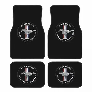 4pcs Horse Logo Flat Print Car Floor Mats, Crystal Velvet Fabric, Non-Leather, Absorbent, Anti-Slip, Washable, All-Season Protection