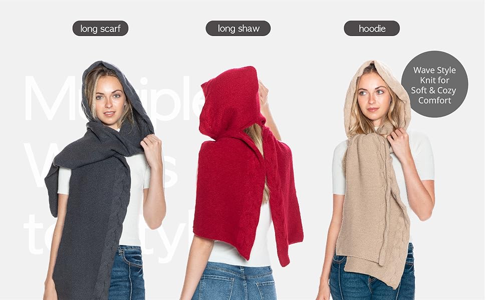 Wavy Edge Hood Scarf, Knitted Hat Scarf Set, Balaclava Neck Gaiter for Outdoor Ski Mask - Charcoal Gray