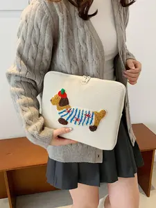 White Laptop Tablet Bag 11-15Inches with Cute Dachshund Applique Design Shockproof Padded Sleeve for MacBook iPad and Portable Computers