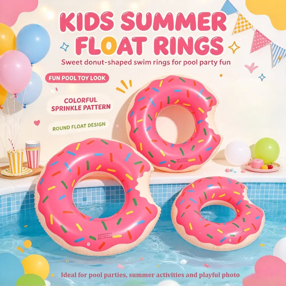 Cute Sprinkle Donut Inflatable Swim Ring - Pool Float for Kids & Adults, Summer Pool Party Water Toy
