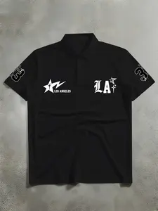 Unisex La Graphic Polo Shirt, Gothic Style Streetwear, Slim-Fitting Casual Golf Top, Unisex Fashion Tee