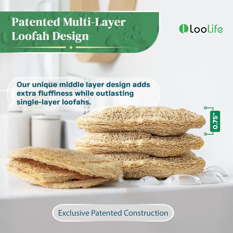 Natural Loofah Kitchen Sponge (3 Pack) - Natural Sponges for Dishes - Eco Friendly and Compostable Sponges - Plant Based Kitchen Dish Biodegradable Sponge