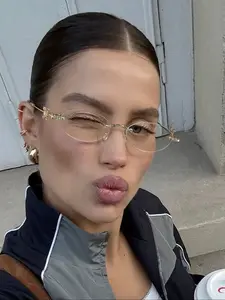 Women's Metal Frameless Oval Lens Glasses, Lightweight Fashion Comfortable Daily Wear, Stylish Eyewear for Everyday