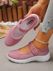 Mary Jane Flyknit Low-Top Shoes, Magic Tape Closure, Breathable and Comfortable, Four Colors Available, Lightweight Thick Sole, Ideal for Commuting and Walking