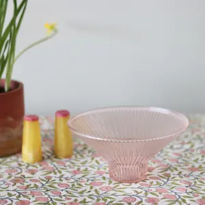 Pressed Pink Glass Low Bowl