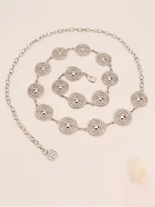 Elegant Western Style Metal Vintage Belt, Adjustable Carved Round Buckle, Fashionable Waistband for Jeans & Dresses, Trendy Accessory