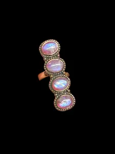 Copper - Pink Moonstone Crawler Ring - Adjustable