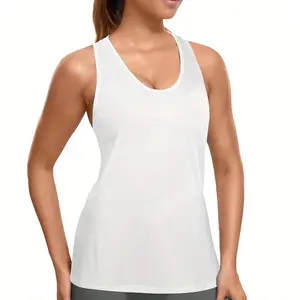 Solid color women's round neck vest, women's fitness yoga sports vest, loose sleeveless racerback vest