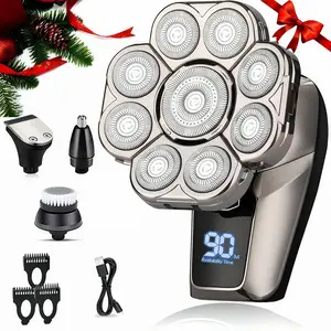 6-in-1 Electric Head Shaver, Waterproof Wet/Dry Grooming Shaver & Accessories, Cordless Rechargeable Bald Head Razor for Home & Travel, Multifunctional Epilator