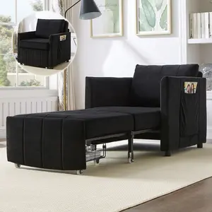 Convertible Sleeper Chair Sofa Bed, Upholstered Lounger Pull Out Sofa Bed with 5-Position Adjustable Backrest, Side Pockets and a Storage Basket, Fold Out Chair Bed, Lounger For Living Room,Apartment