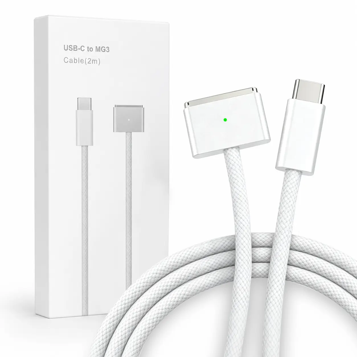 USB-C to Magnetic 3 Cable 6.6FT, 140W Fast Charging Cable with LED for MacBook Pro 14"/16" 2021/2023/2024, MacBook Air 13"/15" M5/M4/M3/M2, Braided Magnetic Charging Cord, Silver