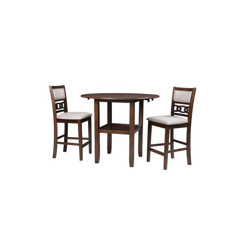 Furnifact Brown Cherry 3 Piece Drop Leaf Table and 2 Chairs, Small Round Dining Table Set