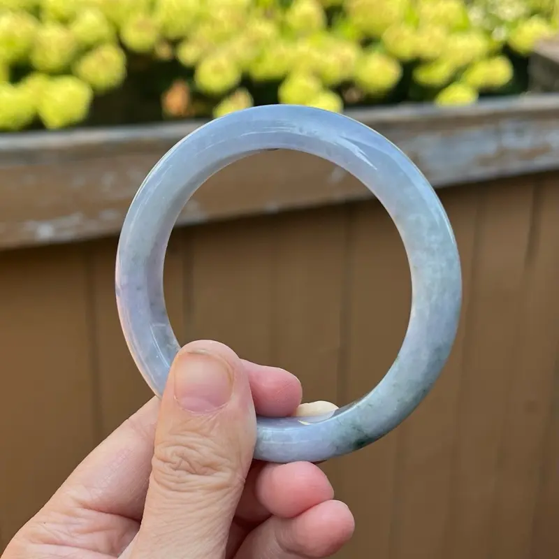 24137-L Certified Untreated Grade A Jade Bracelet - Round 56mm (Burmese Jadeite Bangle, Icy Lavender and Green)