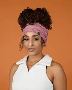 Mauve Satin Lined Puff Beanie