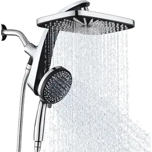 High  Rain Shower : Upgrade Shower Heads with Handheld Spray Combo with Fixed Showerhead and 10 Sprays Handheld Shower , Detachable Shower  Built-in  Docking and Power Jets