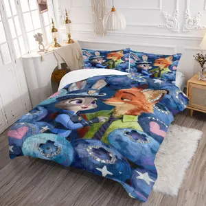 2/3Pcs Zootopia Oil Painting Style Comforter Set, Bedding Set Printed With Rabbit Judy & Fox Nick Patterns, Including 2 Pillow Shams Without Inserts, Available In Multiple Sizes, Ideal for Kids' Bedroom Decoration