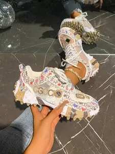 Fashion Breathable Dad Shoes Women Spring New 2026, Mesh Sequined Casual Sporty Design, Trendy Streetwear Sneakers
