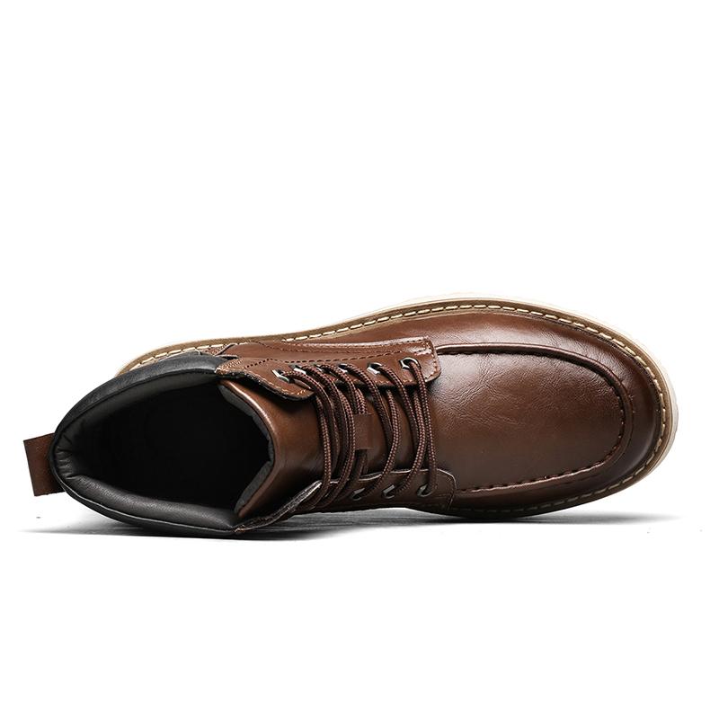 Men's Brown Classic Work Boots - Leather Upper with Belt Buckle Brown Lace-Up Ankle-High Design Non-Slip Rubber Sole for Hiking & Daily Casual Steel Toe Footwear Boy Memory Foam-Like Comfort Cushioning Adjustable Straps for Comfort Fit Durable Waterproof