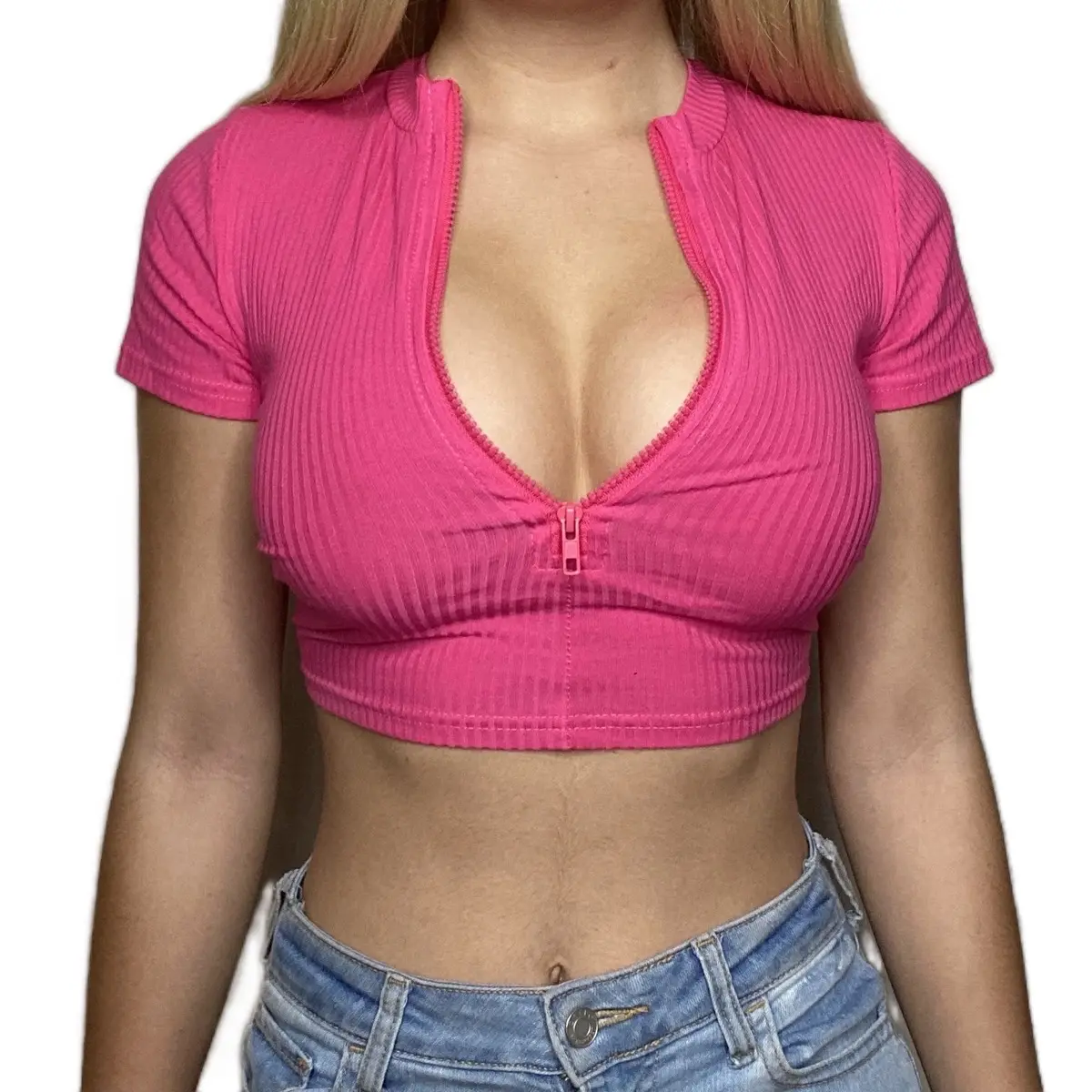 New Fashion Slim Fit Zipper T-shirt Women Female Bustier Corset Tops High Neck Women Croped Tops Tee Solid Shirt White