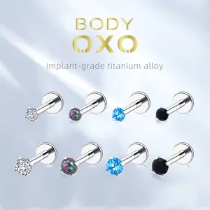 BODY OXO Titanium Labret Stud – CZ Lip Stud for Women, Multi-Piercing Jewelry for Lip, Tragus, Helix & Cartilage (16G/18G/20G)