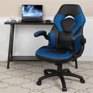 Flash Furniture CH-00095-BL-GG X10 Gaming Chair Racing Office Ergonomic Computer PC Adjustable Swivel Chair with Flip Up Arms Leather Soft, Blue & Black